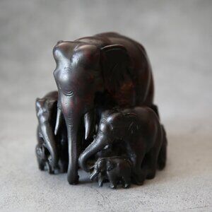 Ironwood Carved Elephant Family Mom & 6 Calves Figure Statue 4.25” Tall